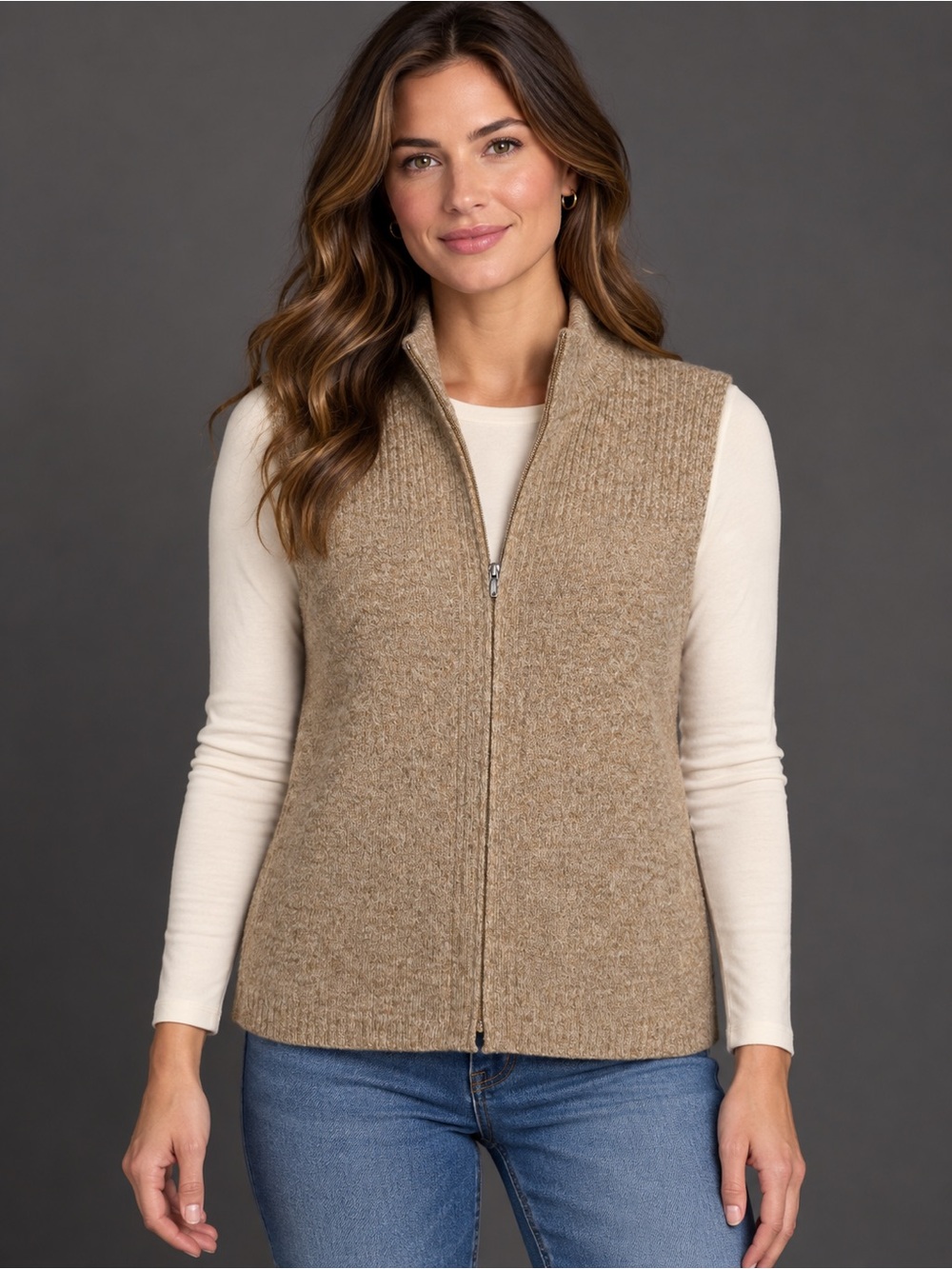 Pendleton 100% Lambswool Zip Front Sweater Vest Oatmeal Tan Small Fall Autumn
